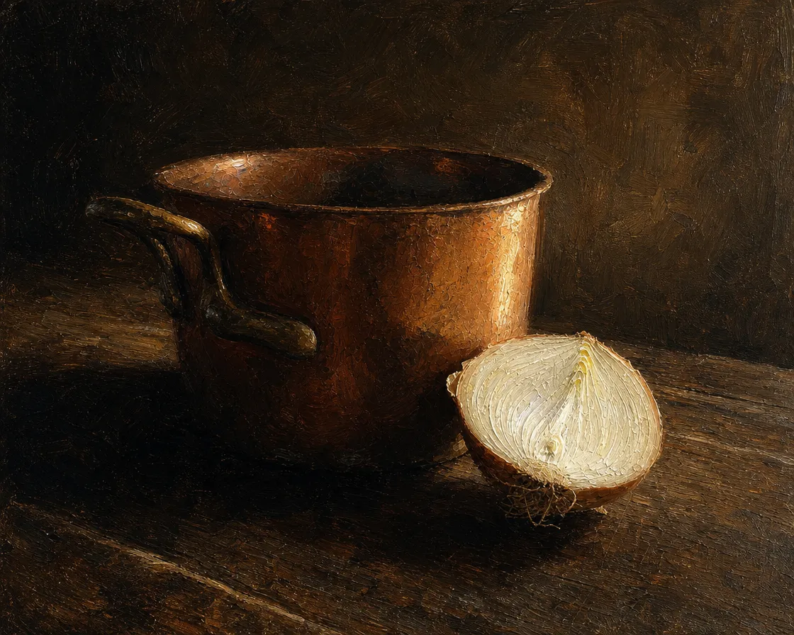 The same subject as a finished oil painting in the manner of Rembrandt